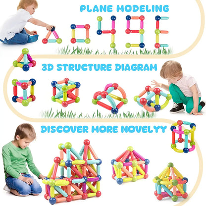 Colorful Magnetic Building Toy Blocks Rods Educational Preschool Toddler Construction Set Gift