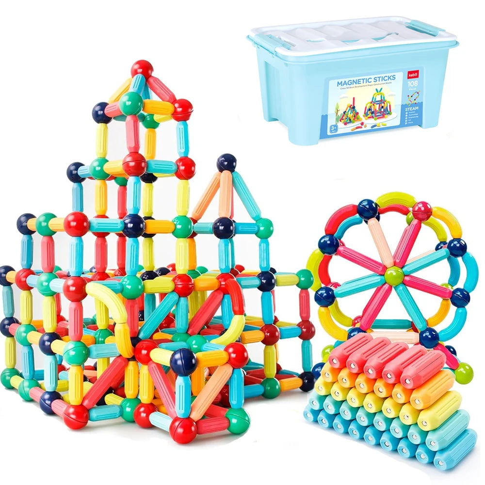 Colorful Magnetic Building Toy Blocks Rods Educational Preschool Toddler Construction Set Gift